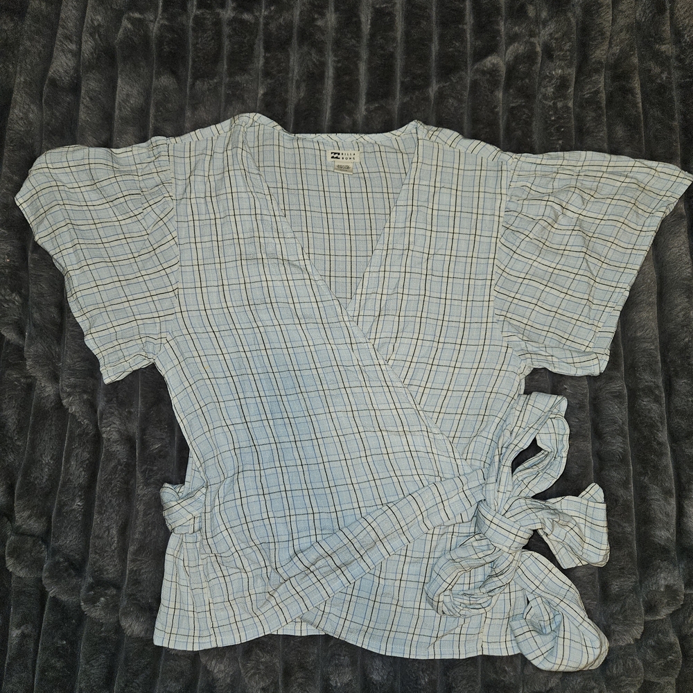 Billabong Blue Plaid Wrap Blouse